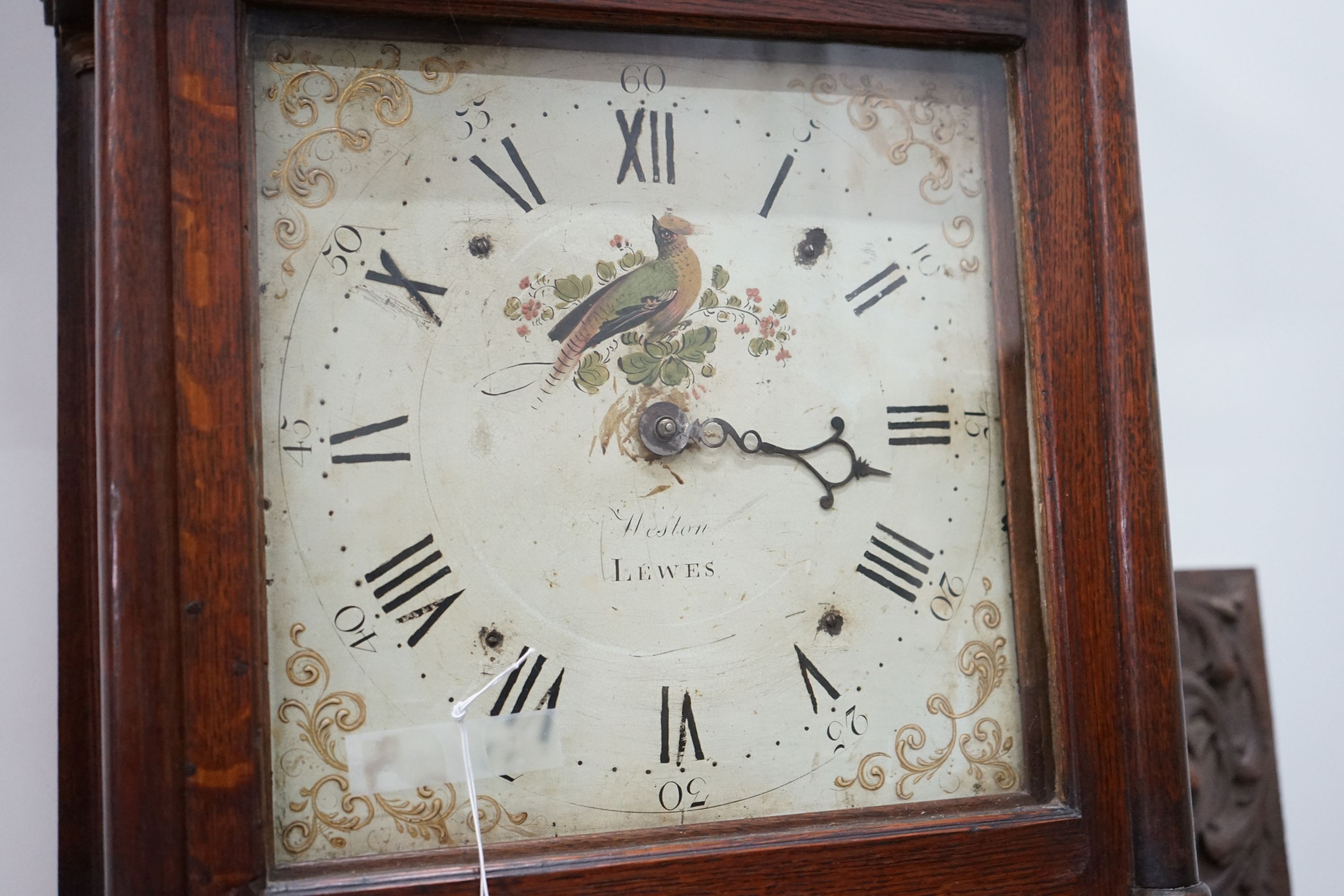 An early 19th century oak 30-hour longcase clock marked Weston, Lewes, height 199cm